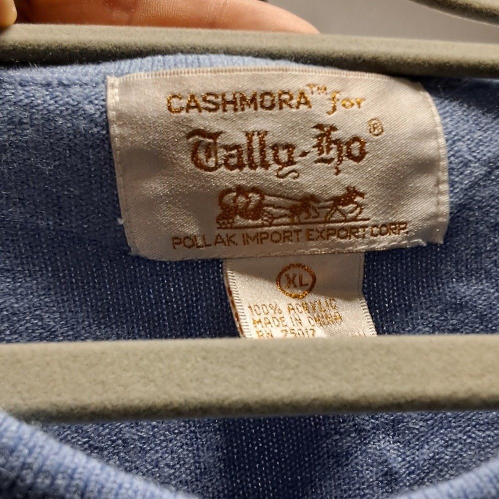 VTG Tally-Ho Cashmora Light Blue Pointelle Chevron Knit Button Cardigan XL - Picture 4 of 6